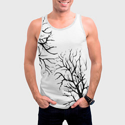 Майка-безрукавка мужская Черные ветки деревьев на белом фоне, цвет: 3D-белый — фото 2