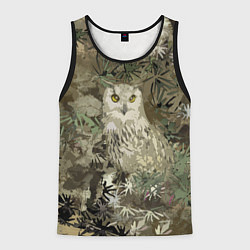 Мужская майка без рукавов Сова на абстрактном коричневом фоне