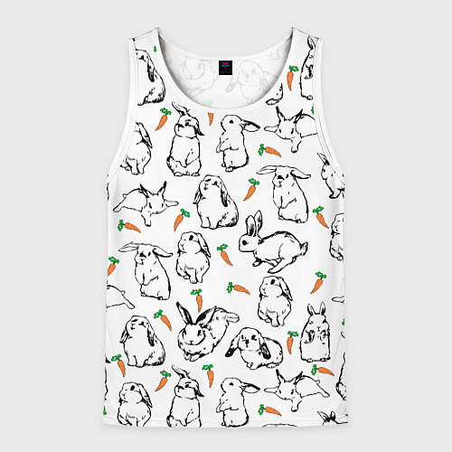 Мужская майка без рукавов Зайцы с морковками / 3D-Белый – фото 1