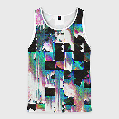 Мужская майка без рукавов Glitch Abstract squares Глитч Абстрактные квадраты / 3D-Белый – фото 1