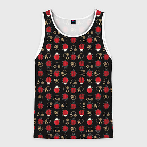 Мужская майка без рукавов Красные Божьи коровки на черном фоне ladybug / 3D-Белый – фото 1