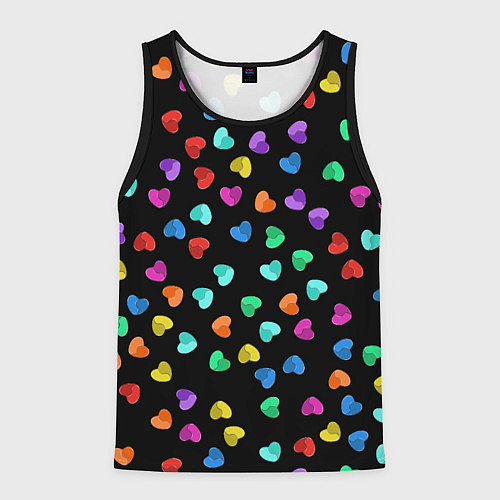 Мужская майка без рукавов Сердечки разноцветные на черном / 3D-Черный – фото 1