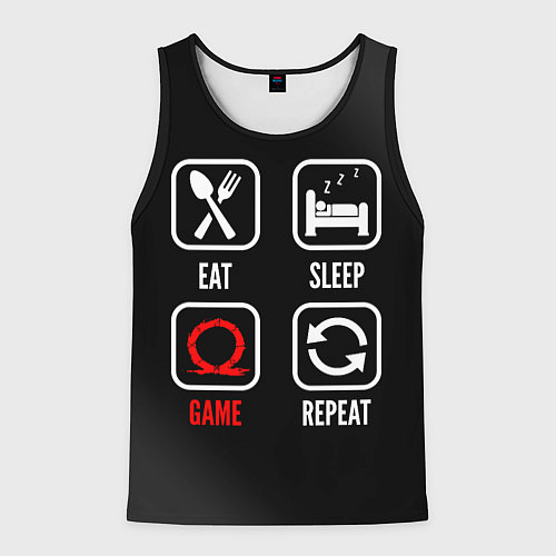 Мужская майка без рукавов Eat, Sleep, God of War, Repeat / 3D-Черный – фото 1