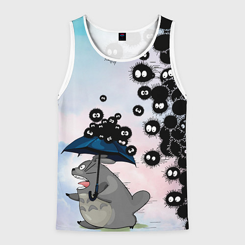 Мужская майка без рукавов Тоторо бегущий от чернушек / 3D-Белый – фото 1