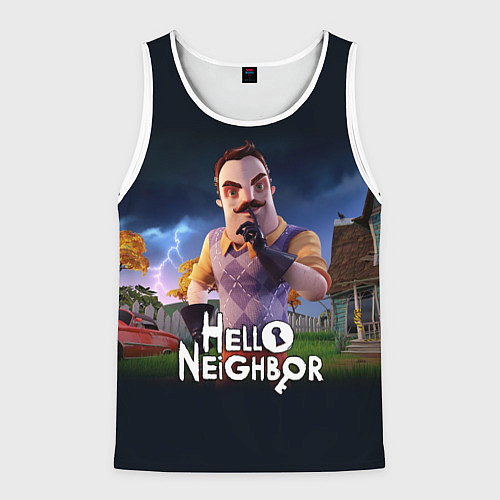 Мужская майка без рукавов Hello Neighbor игра Привет сосед / 3D-Белый – фото 1