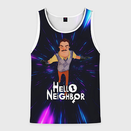 Мужская майка без рукавов Hello Neighbor Привет сосед Бегущий сосед / 3D-Белый – фото 1