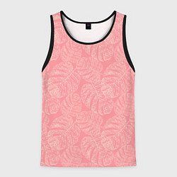 Майка-безрукавка мужская Бежевые листья монстеры на розовом, цвет: 3D-черный