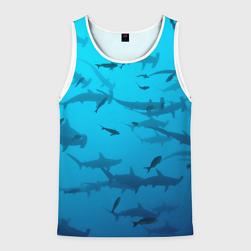 Мужская майка без рукавов Акулы - океан / 3D-Белый – фото 1