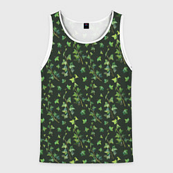 Майка-безрукавка мужская Листья зеленый плюща - паттерн, цвет: 3D-белый
