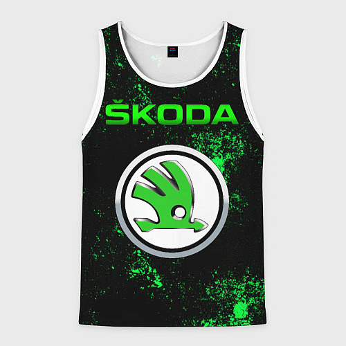 Мужская майка без рукавов SKODA - ЗЕЛЕНЫЕ БРЫЗГИ / 3D-Белый – фото 1