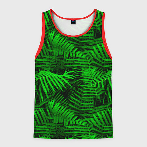 Мужская майка без рукавов Листья папоротника - текстура / 3D-Красный – фото 1