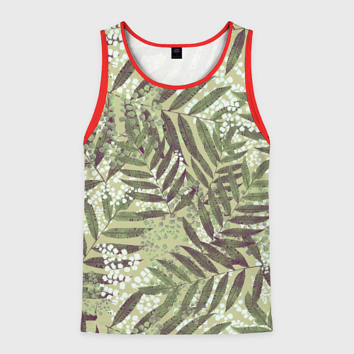 Мужская майка без рукавов Зелёные и Белые Листья Джунглей / 3D-Красный – фото 1