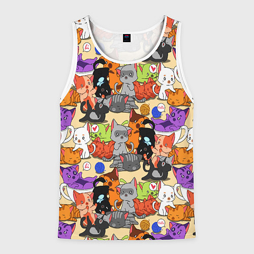 Мужская майка без рукавов Котики-такие котики / 3D-Белый – фото 1