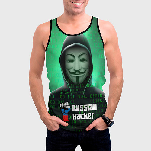 Мужская майка без рукавов Russian hacker green / 3D-Черный – фото 3