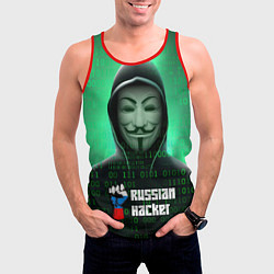 Майка-безрукавка мужская Russian hacker green, цвет: 3D-красный — фото 2