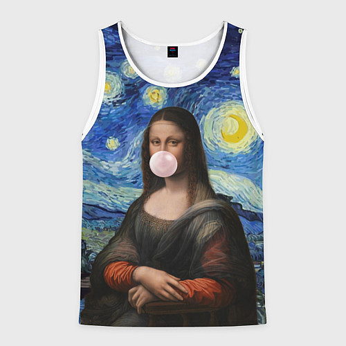 Мужская майка без рукавов Мона Лиза Приколы - Звездная ночь / 3D-Белый – фото 1