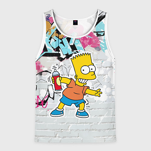 Мужская майка без рукавов Барт Симпсон на фоне стены с граффити / 3D-Белый – фото 1