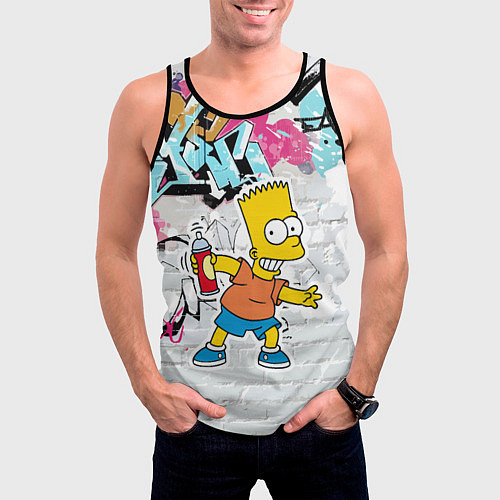 Мужская майка без рукавов Барт Симпсон на фоне стены с граффити / 3D-Черный – фото 3