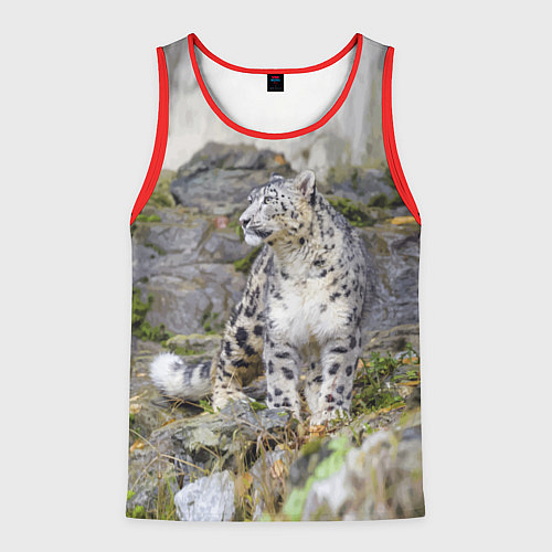 Мужская майка без рукавов Снежный барс среди скал / 3D-Красный – фото 1