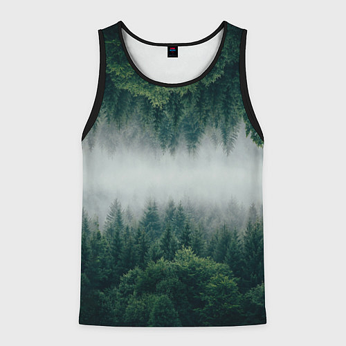 Мужская майка без рукавов ЗЕРКАЛЬНЫЙ ТУМАННЫЙ ЛЕС / 3D-Черный – фото 1