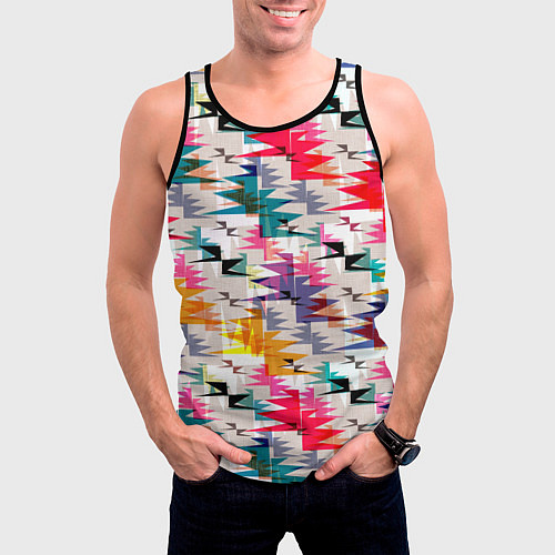 Мужская майка без рукавов Многоцветный абстрактный геометрический / 3D-Черный – фото 3