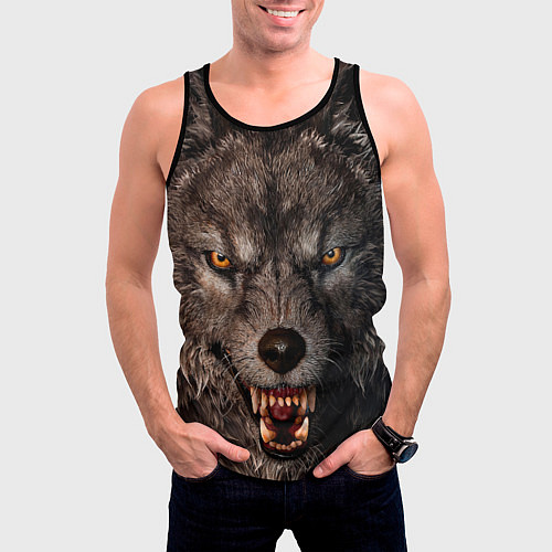 Мужская майка без рукавов Морда злого волка / 3D-Черный – фото 3
