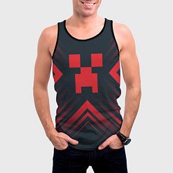 Майка-безрукавка мужская Красный символ Minecraft на темном фоне со стрелка, цвет: 3D-черный — фото 2