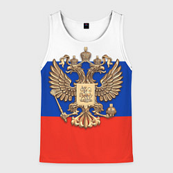 Майка-безрукавка мужская Герб России на фоне флага, цвет: 3D-белый