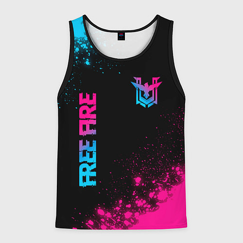 Мужская майка без рукавов Free Fire - neon gradient: символ и надпись вертик / 3D-Черный – фото 1