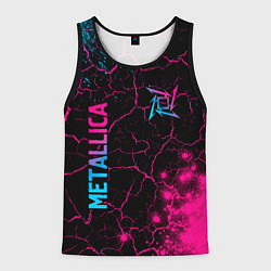 Майка-безрукавка мужская Metallica - neon gradient: символ и надпись вертик, цвет: 3D-черный