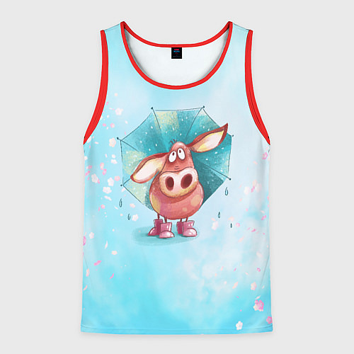 Мужская майка без рукавов Свинка под зонтиком в дождь / 3D-Красный – фото 1