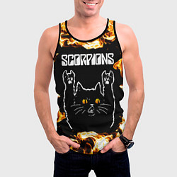 Майка-безрукавка мужская Scorpions рок кот и огонь, цвет: 3D-черный — фото 2