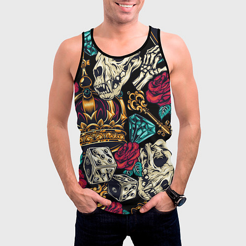 Мужская майка без рукавов Тату алмаза и черепа / 3D-Черный – фото 3