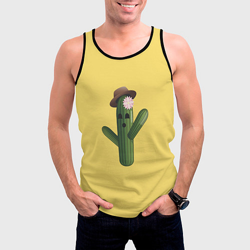 Мужская майка без рукавов Кактус с шляпой / 3D-Черный – фото 3