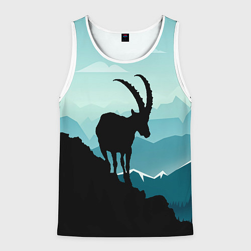 Мужская майка без рукавов Горный козел и горы / 3D-Белый – фото 1