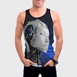 Майка-безрукавка мужская Голова робота - киберпанк, цвет: 3D-черный — фото 2