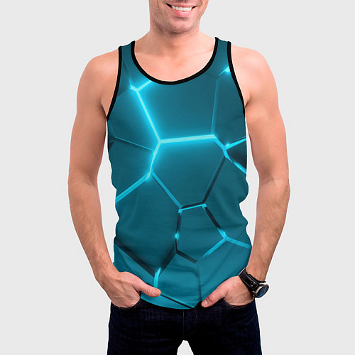 Мужская майка без рукавов Ледяные неоновые геометрические плиты / 3D-Черный – фото 3