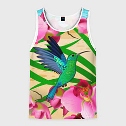 Майка-безрукавка мужская Колибри и орхидеи, цвет: 3D-белый