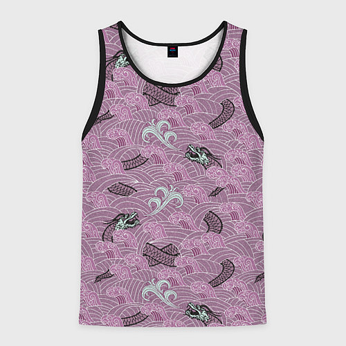 Мужская майка без рукавов Драконьи волны / 3D-Черный – фото 1