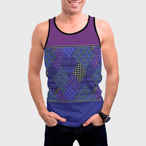 Мужская майка без рукавов Combined burgundy-blue pattern with patchwork / 3D-Черный – фото 3