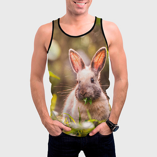 Мужская майка без рукавов Милый кролик / 3D-Черный – фото 3