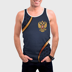 Майка-безрукавка мужская Blue & gold герб России, цвет: 3D-белый — фото 2