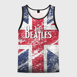 Майка-безрукавка мужская The Beatles - лого на фоне флага Великобритании, цвет: 3D-черный