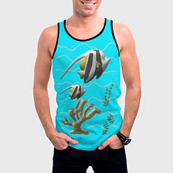 Майка-безрукавка мужская Подводный мир рыбки кораллы, цвет: 3D-черный — фото 2