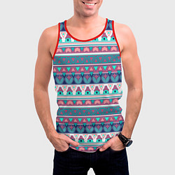 Майка-безрукавка мужская Этнический орнамент терракотово-серый полосатый, цвет: 3D-красный — фото 2