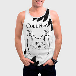 Майка-безрукавка мужская Coldplay рок кот на светлом фоне, цвет: 3D-белый — фото 2