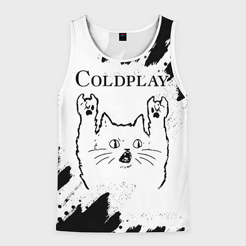 Мужская майка без рукавов Coldplay рок кот на светлом фоне / 3D-Белый – фото 1