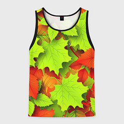 Майка-безрукавка мужская Зелёные осенние листья, цвет: 3D-черный