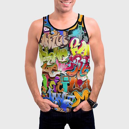 Мужская майка без рукавов Надпись и краска граффити / 3D-Черный – фото 3