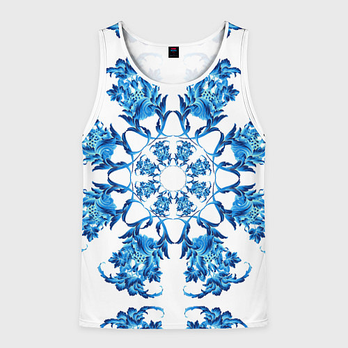 Мужская майка без рукавов Гжель синий цветок / 3D-Белый – фото 1